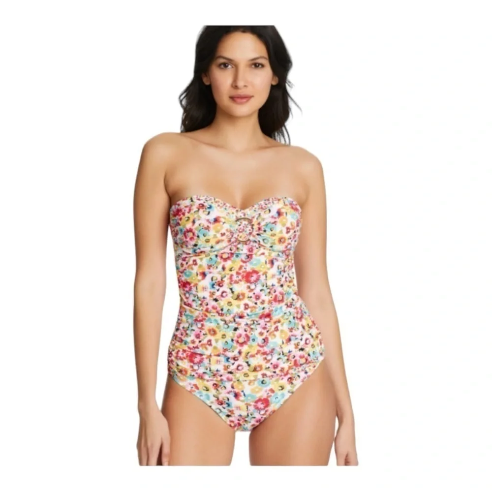 Bleu Rod Beattie MULTI Flower Hour Draped Ring Tankini Swim Top NWT